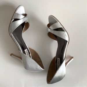 Badgley Mischka Silver Criss Cross Heeled Sandals